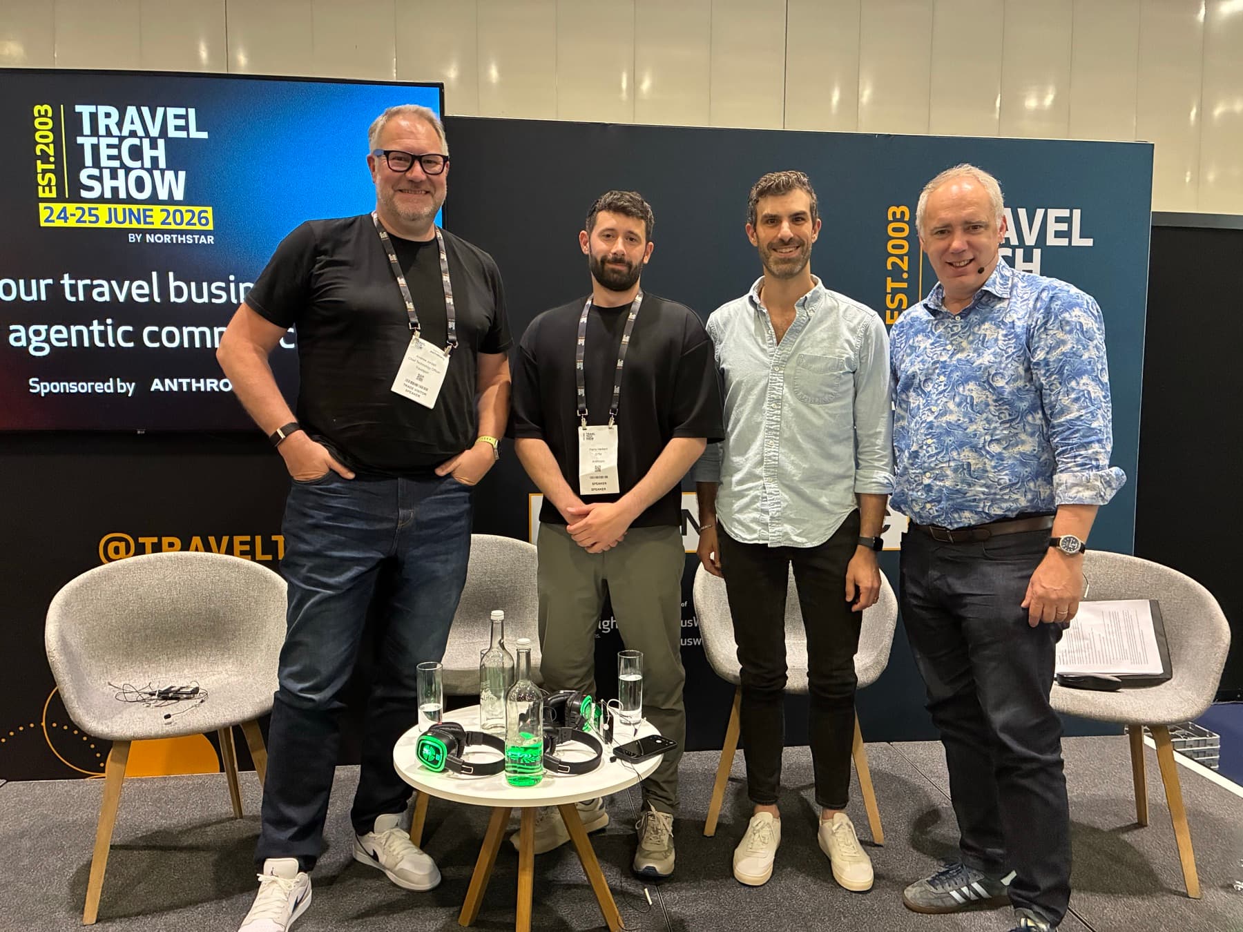 Andrew Jordan, Harry Herbert, Jason Cincotta, and Mark Frary on the agentic commerce panel at Travel Tech Show London